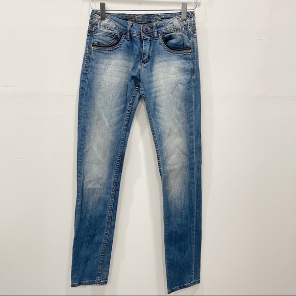 Desigual Embroidered Distressed Skinny Jeans Medium Wash - Picture 1 of 9